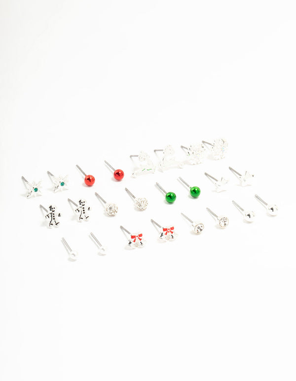 Gingerbread Man & Red Bow Stud Earrings 12-Pack