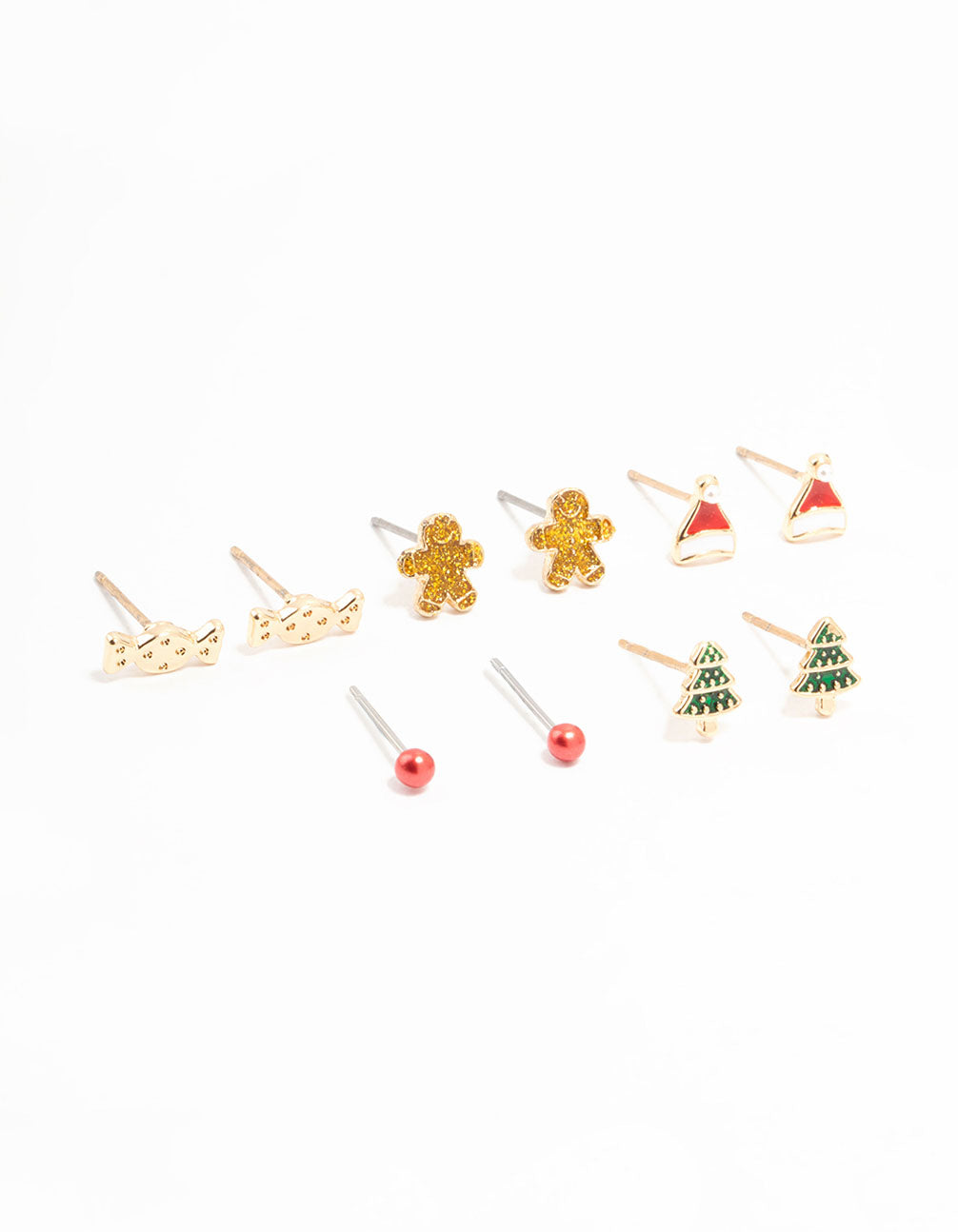 Candy & Tree Small Gold Stud Earrings 5-Pack