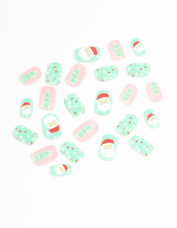 Green & Red Tree Press On Nail Set