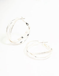 Silver Mixed Texture Crossover Hoop Earrings - link has visual effect only