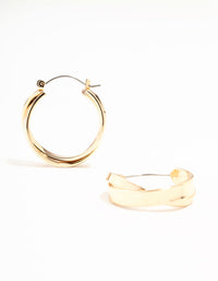 Gold Medium Crossover Hoop Earrings - link has visual effect only