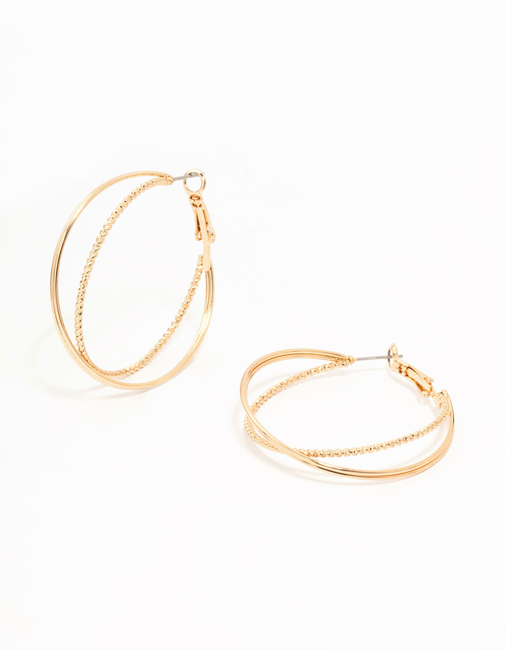 Gold Diamante Cut & Smooth Hoop Earrings