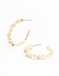 Gold Pearl & Diamante Hoop Earrings - link has visual effect only