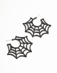 Black Coated Metal Spider Web Hoop Earrings - link has visual effect only