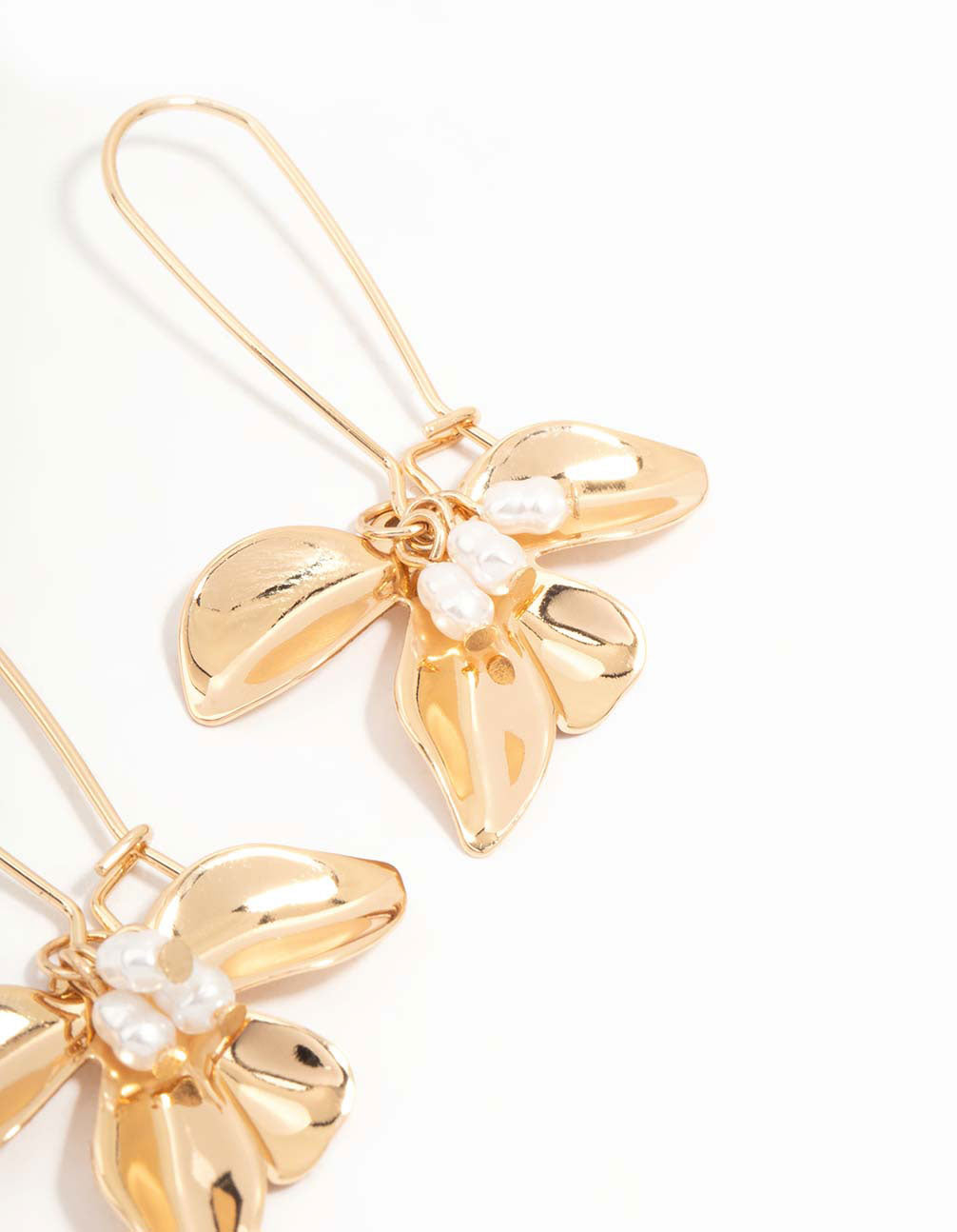Gold Petal Pearl Large Fish Hook Earrings