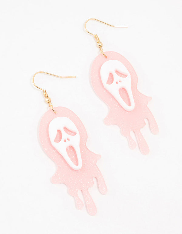 Pink Acrylic Melting Ghost Drop Earrings