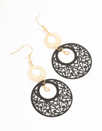 Black Coated Metal Filigree Disc Drop Earrings - link has visual effect only