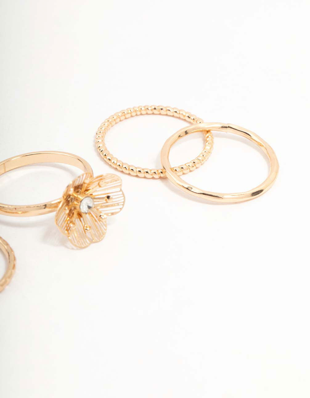 Gold Diamante Wire Flower Rings 3-Pack