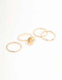 Gold Diamante Wire Flower Rings 4-Pack - link has visual effect only