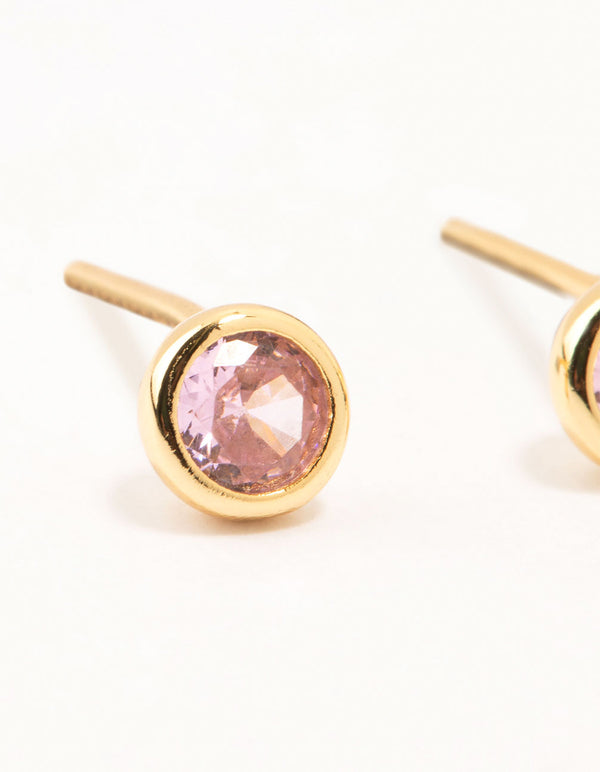 Gold Plated Sterling Silver Pink Czech Bohemia Crystal Stud Earrings