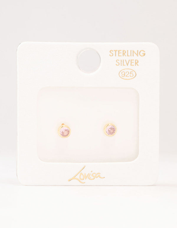 Gold Plated Sterling Silver Pink Czech Bohemia Crystal Stud Earrings