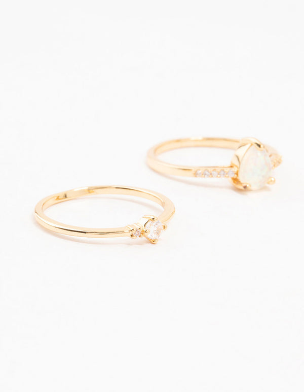 Gold Plated Elegant Pear Diamante Stacking Rings 3-Pack