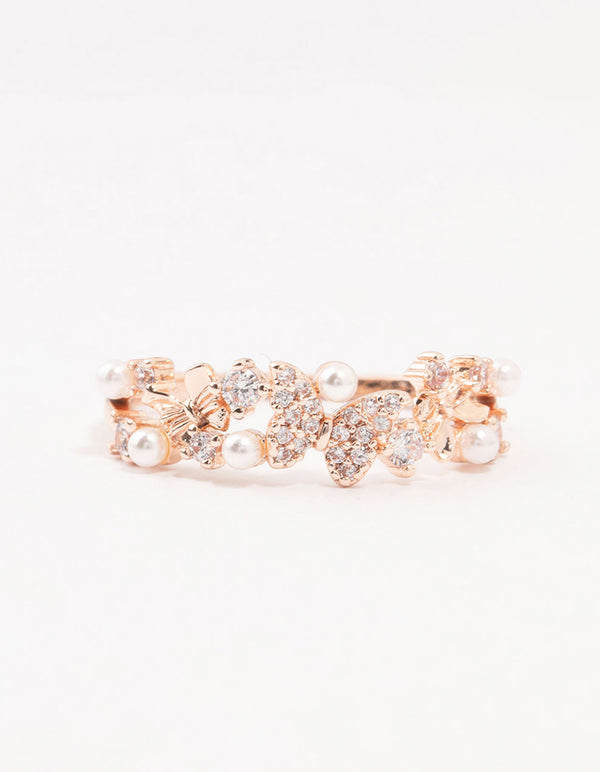Rose Gold Plated Butterfly Pearl Band Ring