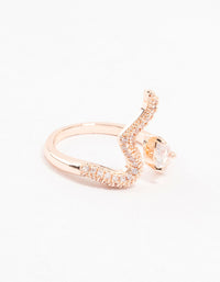 Showcasing a snake design statement ring in rose gold with pave crystal detailing side detail view - link has visual effect only