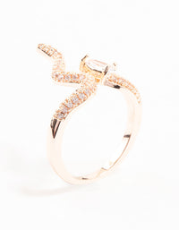This animal motif statement ring features pave crystals in rose gold with snake design front view - link has visual effect only