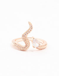 Elegant snake animal statement ring crafted in rose gold with pave crystal embellishments close up view - link has visual effect only