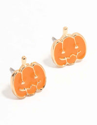 Gold Pumpkin Faced Stud Earrings - link has visual effect only