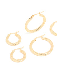 Waterproof Gold Plated Stainless Steel Twisted Hoop Earrings 3-Pack - link has visual effect only