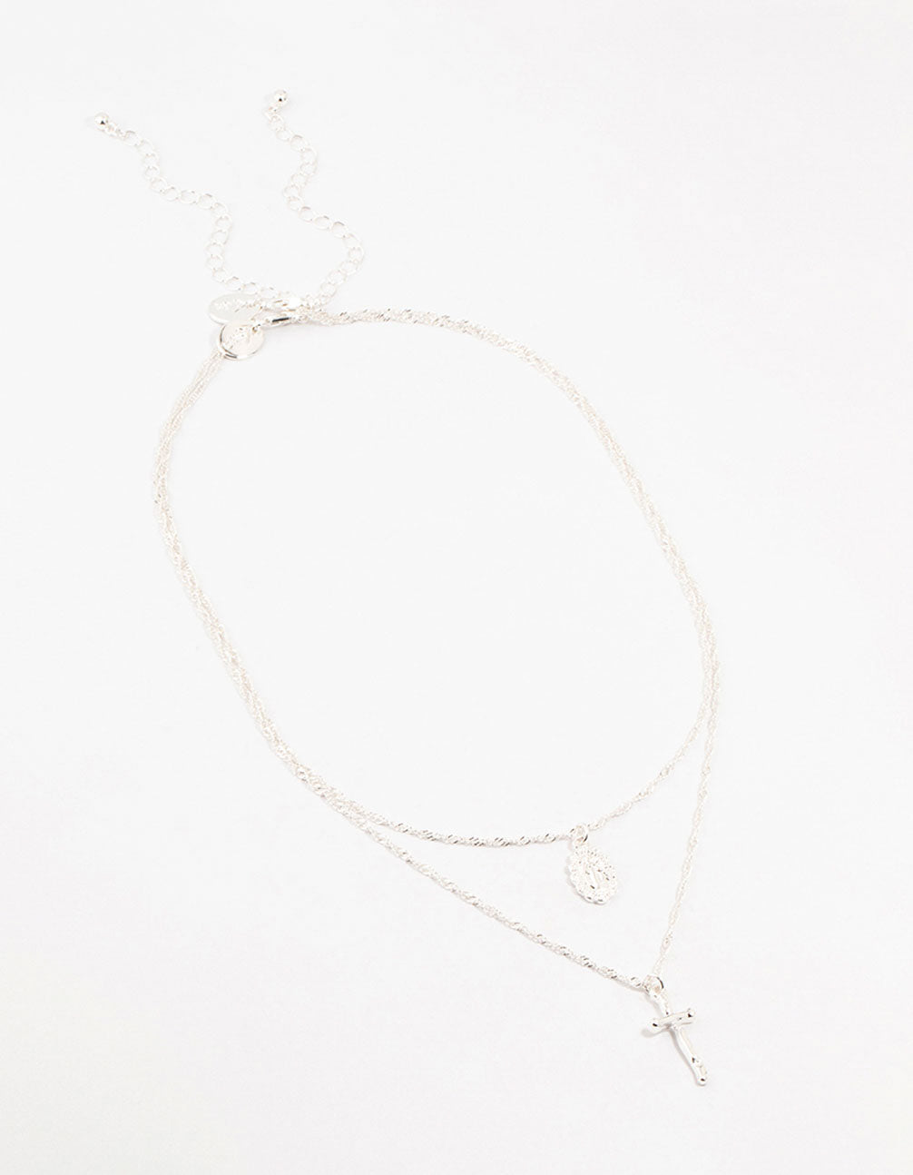 Silver Plated Mary Hammered Cross Necklaces 2-Pack
