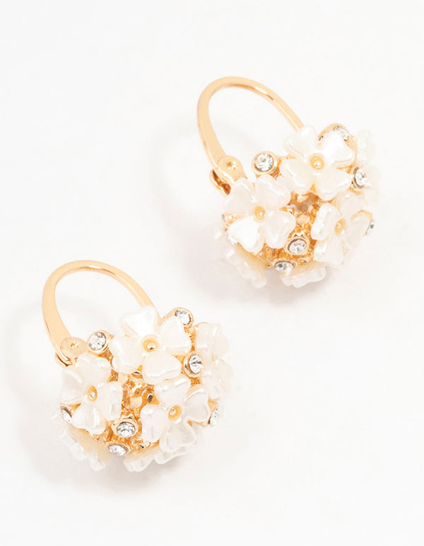 Gold Mini Flower Cluster Hoop Huggie Earrings