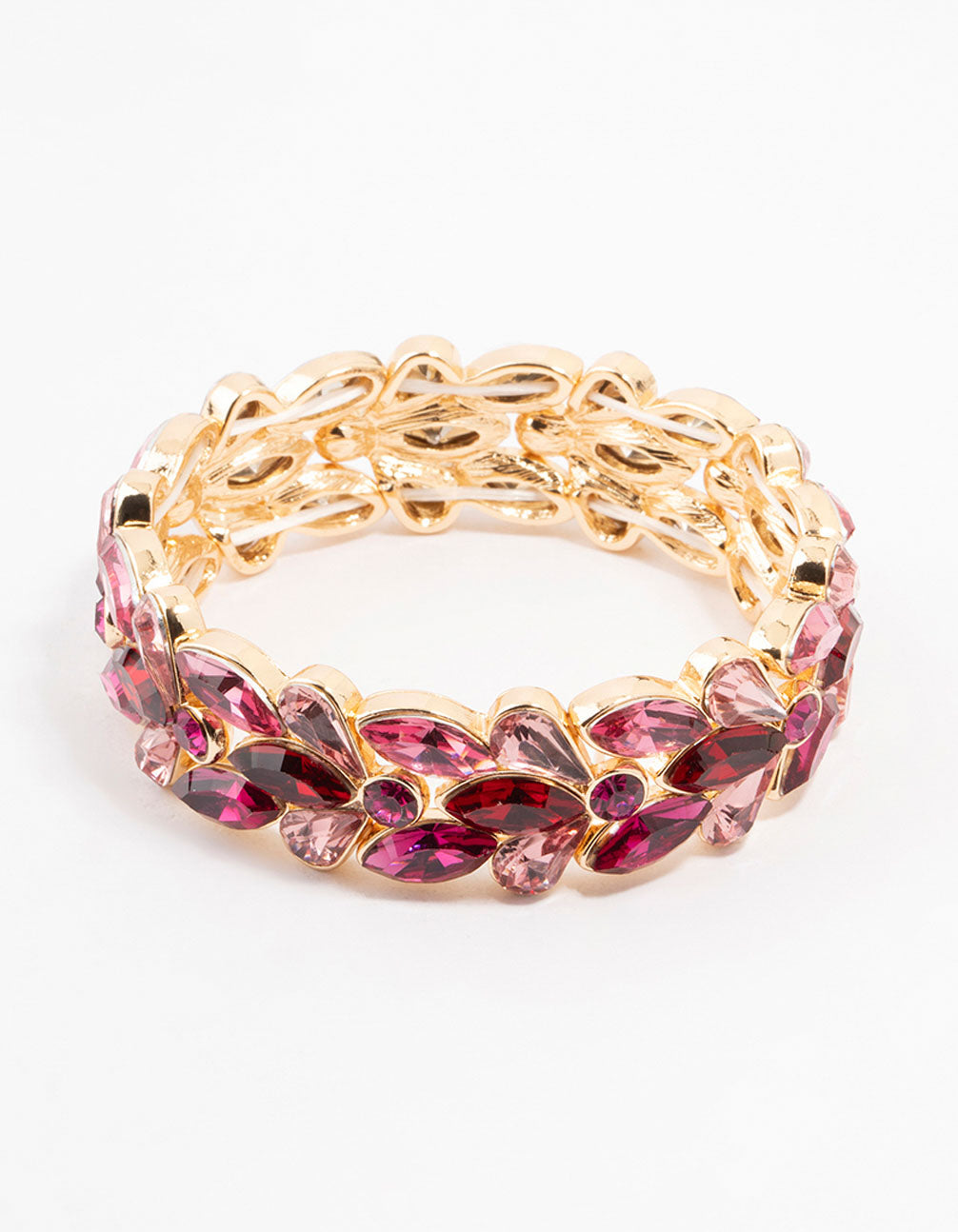 Gold Pink & Red Stone Set Wrist Cuff