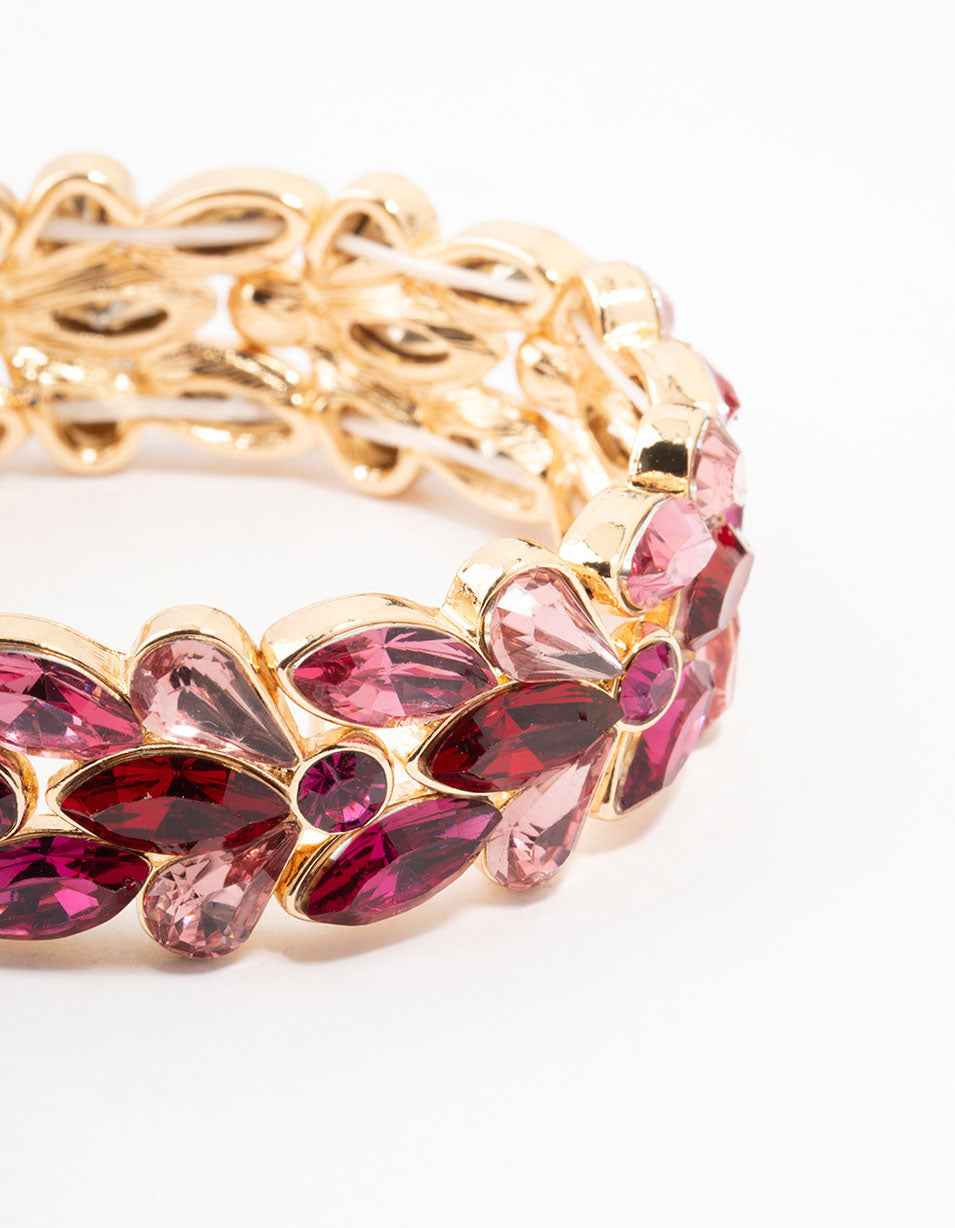 Gold Pink & Red Stone Set Wrist Cuff