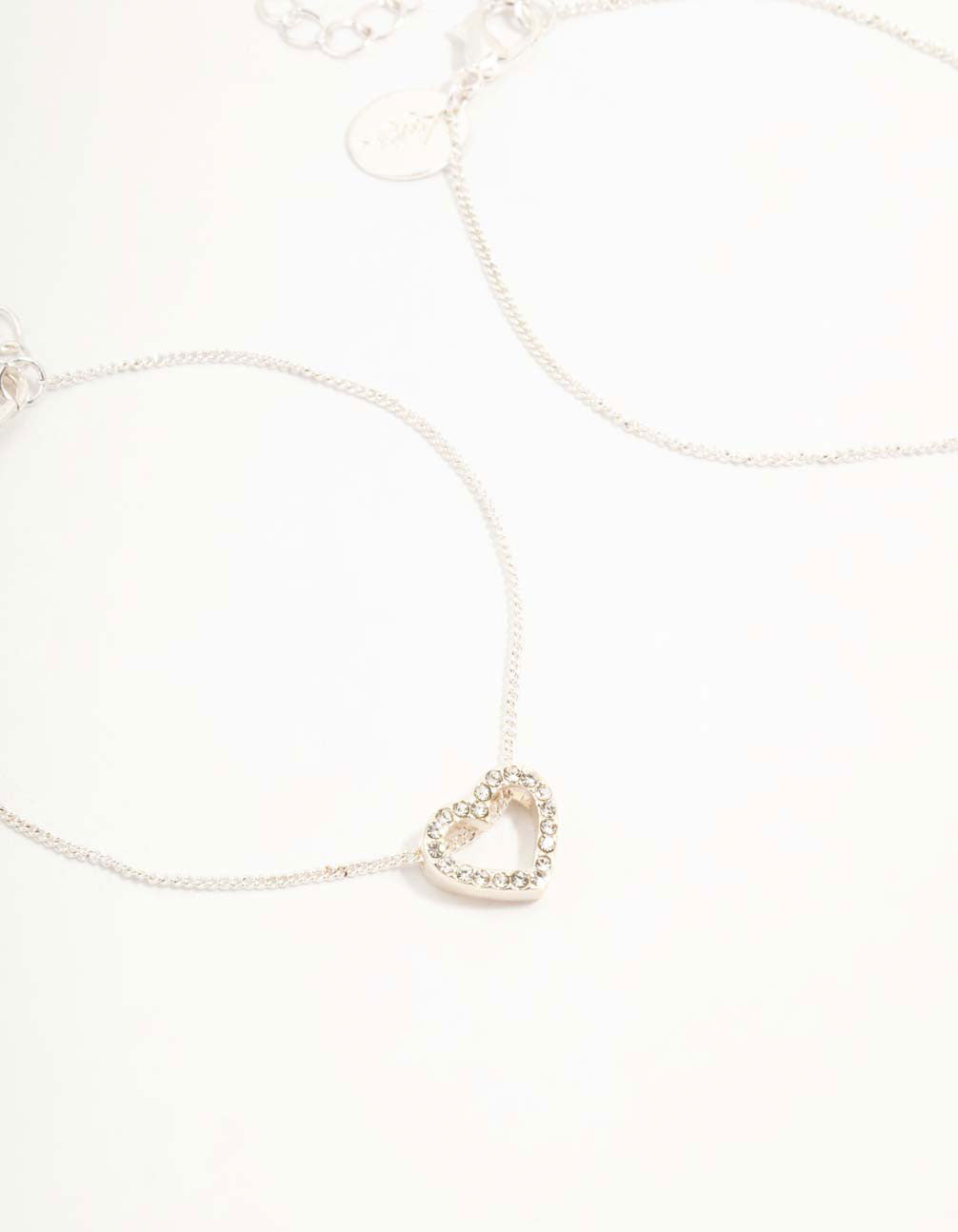 Silver Open Heart Diamante Bracelets 2-Pack
