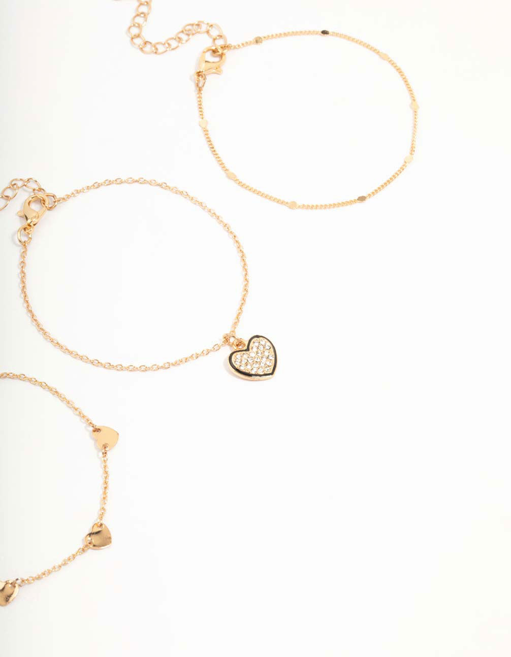 Gold Heart Diamante Bracelets 3-Pack