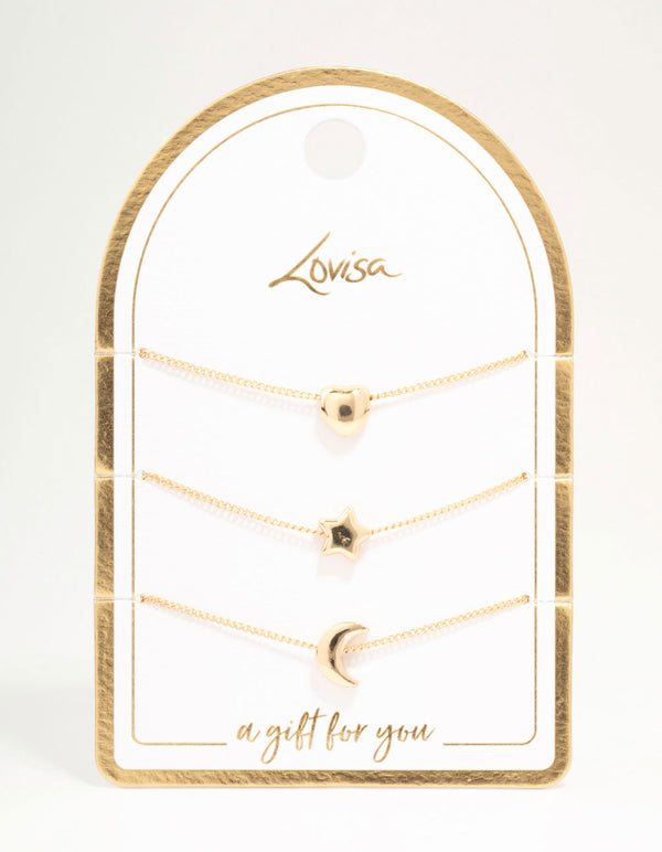 Gold Star & Moon & Heart Bracelets 3-Pack