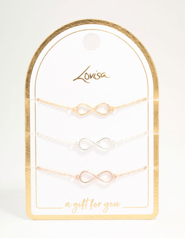 Mixed Metals Infinity Bracelets 3-Pack
