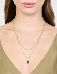 Gold & Green Diamante Layered Chain Necklace - link has visual effect only