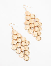 Gold Ribbed Shell  Design Drop Earrings - link has visual effect only