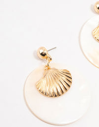 Cream Genuine Shell Disc & Gold Ribbed Genuine Shell Drop Earrings - link has visual effect only