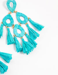 Blue Raffia Tassel Drop Earrings - link has visual effect only