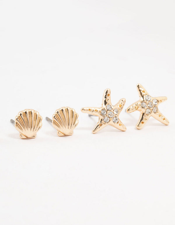 Gold Sea Stud Earrings 5-Pack