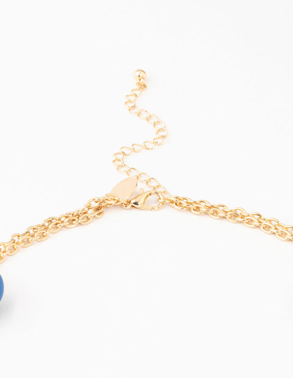 Gold & Blue Straw Beads Necklace