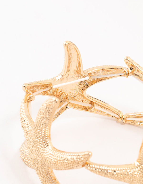 Gold Textured Starfish Stretch Bracelet