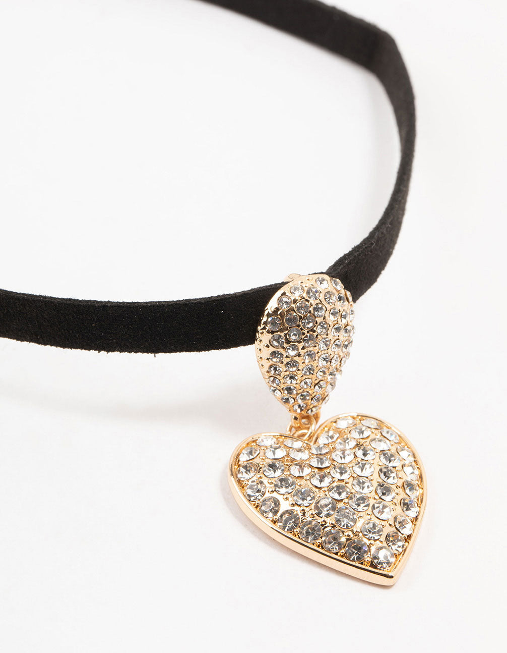 Gold & Black  Pave Diamante Heart Choker