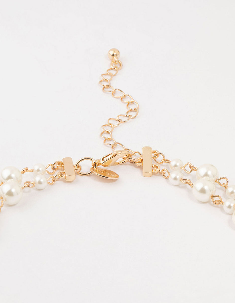 Beaded Metallic Pearl Layered Necklace