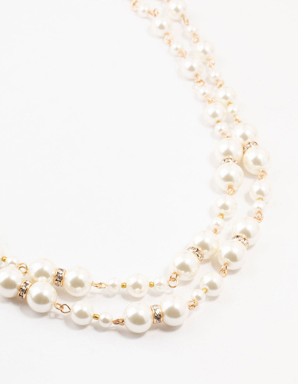 Beaded Metallic Pearl Layered Necklace