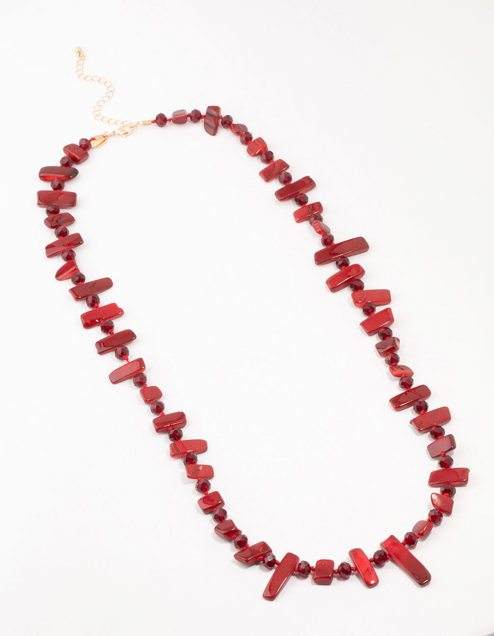 Red Genuine Shell Bead Layered Necklace