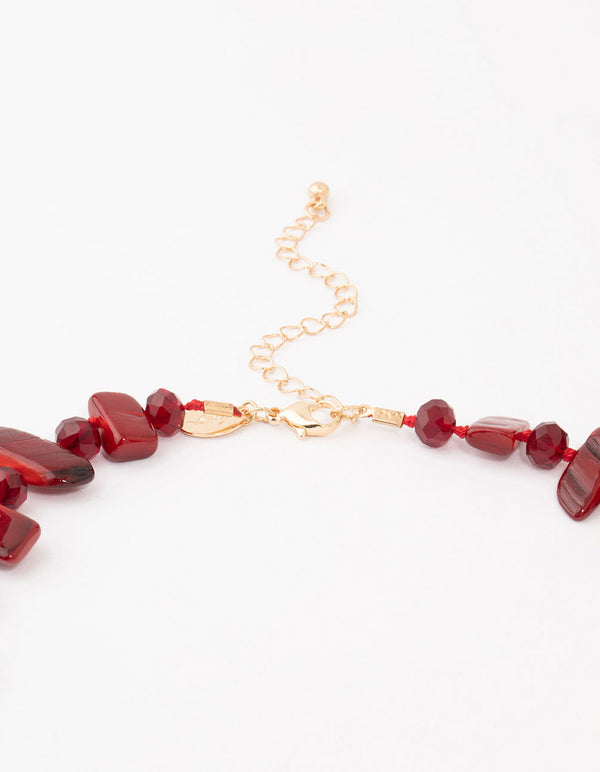 Red Genuine Shell Bead Layered Necklace