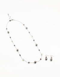 Gunmetal Disco Ball Station Necklace & Earrings Set - link has visual effect only
