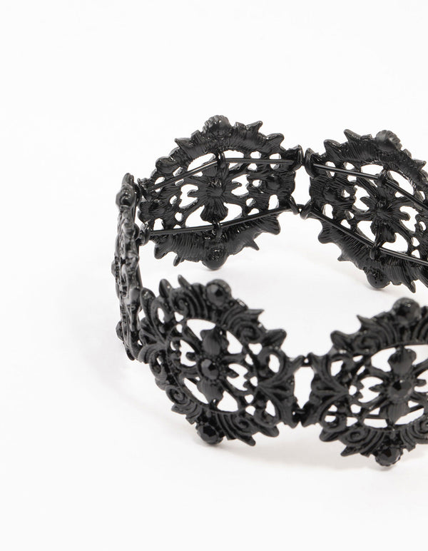 Black Coated Metal Lace Stretch Bracelet