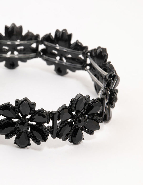 Black Coated Flower Stretch Bracelet