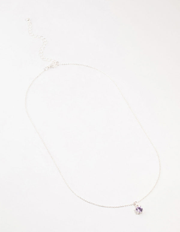 Silver Purple Solitaire Czech Bohemia Crystal Necklace