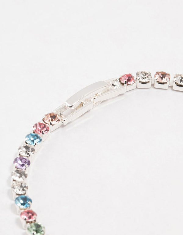 Multicoloured Czech Bohemia Crystal Silver Fine Cup Chain Clasp Bracelet