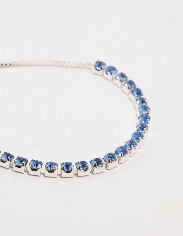 Silver Blue Czech Bohemia Crystal Cup Chain Toggle Bracelet