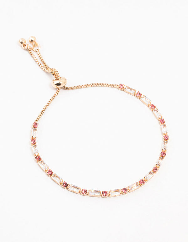 Gold Pink & Silver Czech Bohemia Crystal Cup Chain Gold Toggle Bracelet