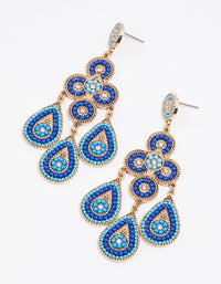 Gold Blue Beaded Multirow Drop Earrings - link has visual effect only